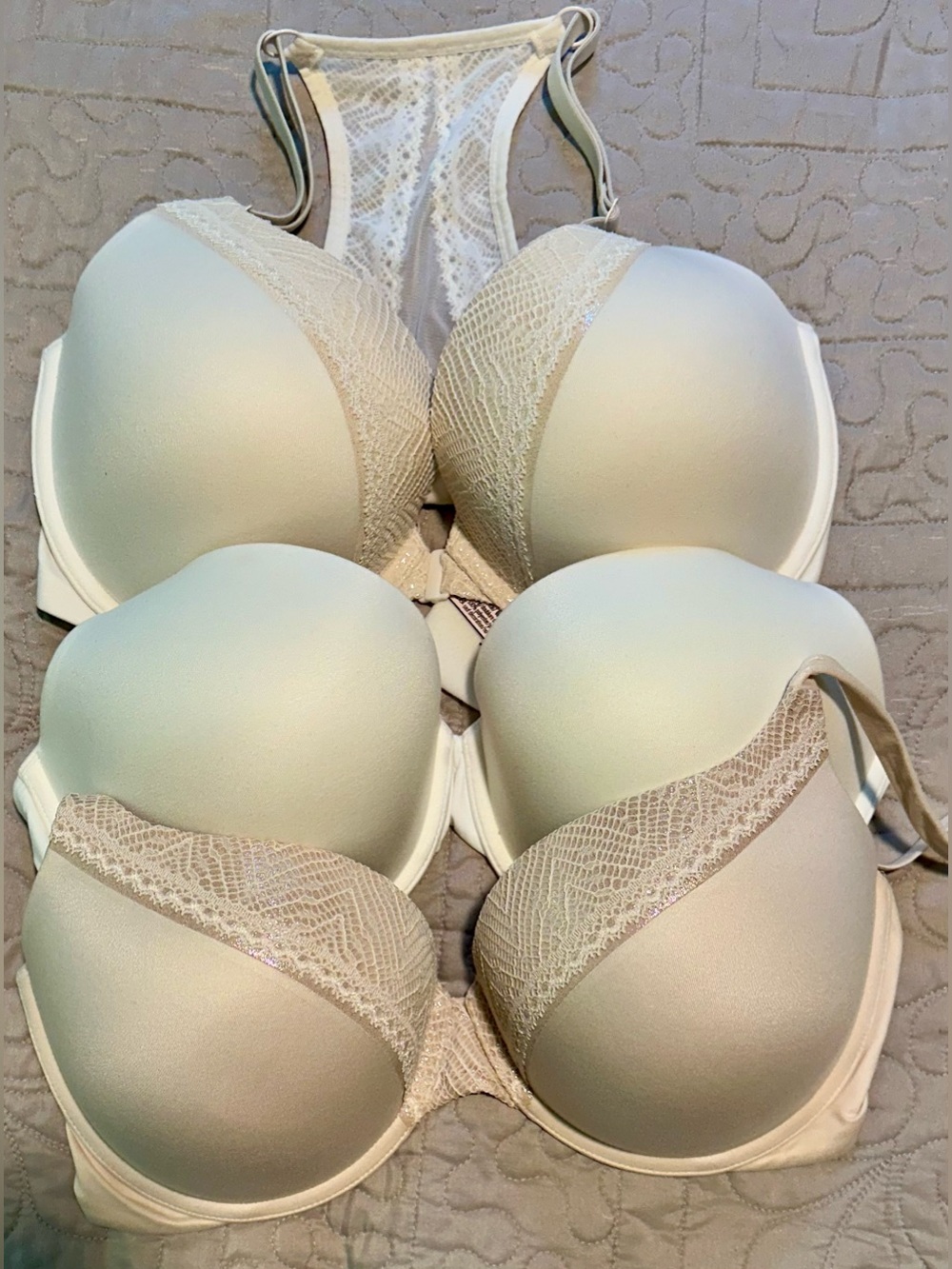 Bundle- Victoria's Secret Cream Lace Bras -(Set of 3) 34DDD